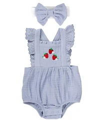 Baby Essentials Girls' Strawberry Romper & Headband, 2-Piece Set