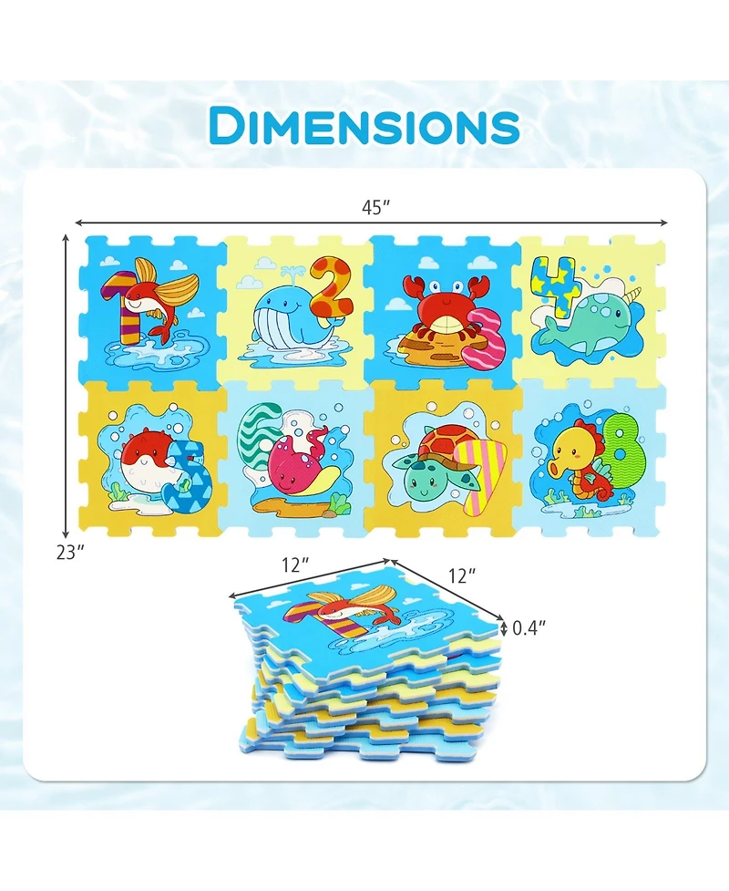 Slickblue 8-Piece Educational Interlocking Baby Play Mat with Animals and Numbers
