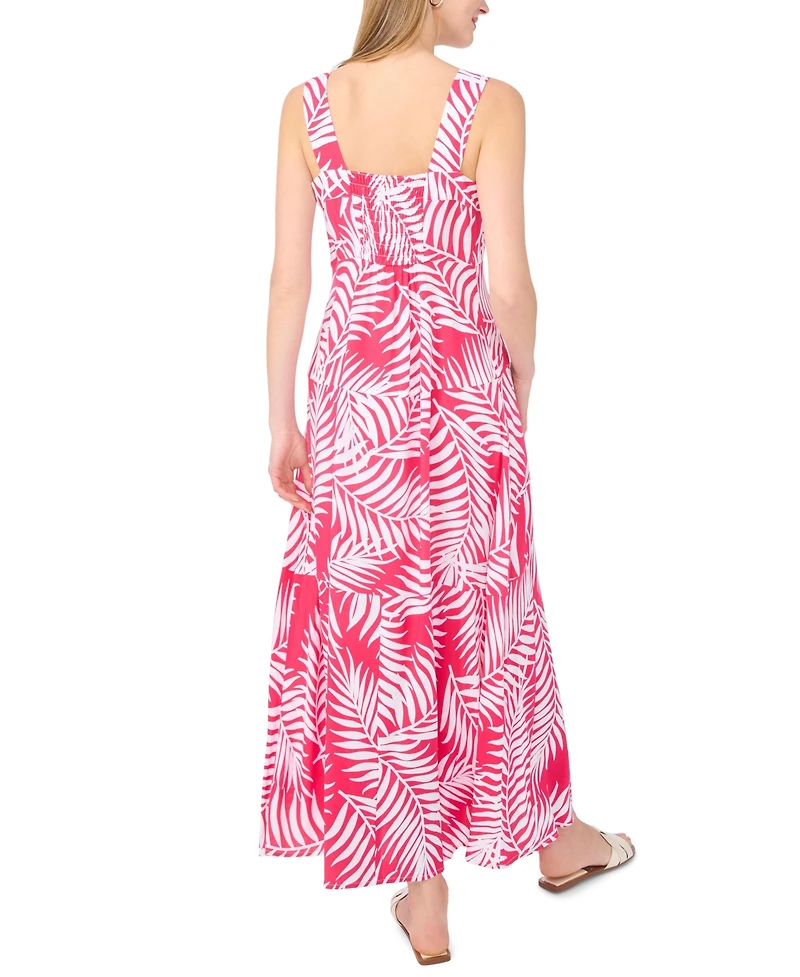 Vince Camuto Women's Tropical-Print Smocked Back Tiered Sleeveless Maxi Dress