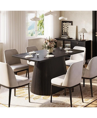 Tribesigns 59" Farmhouse Dining Table for 4-6 People, Modern Rectangular Kitchen Table with Metal Pedestal Base