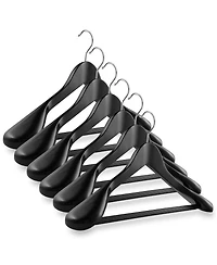 Casafield Wide Shoulder Wooden Suit Hangers, Non-Slip Pant Bar & Swivel Hook, Walnut - Set of 6