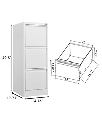 Rainsken 3 Drawer File Cabinet, Vertical Metal File Cabinet with Lock, Steel Storage Organizer for Letter/A4/Legal Size File