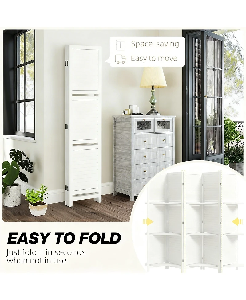 Yigii Wood Room Divider with Shelves and Folding Design