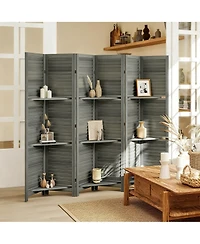 Yigii Wood Room Divider with Shelves and Folding Design
