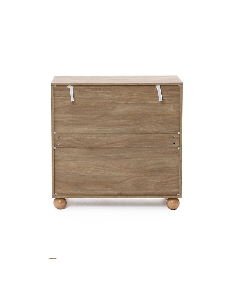 LuxenHome 2-Door Natural Oak Finish Manufactured Wood Cabinet, Pine Round Ball Legs