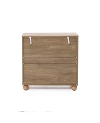 LuxenHome 2-Door Natural Oak Finish Manufactured Wood Cabinet, Pine Round Ball Legs