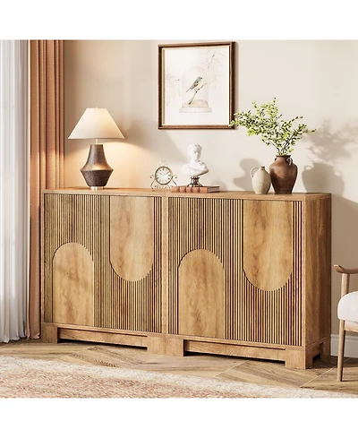 Tribesigns 57.5" Modern Vintage Sideboard, Stainless Steel & Wood, Push to Open Storage Cabinet/Tv Stand