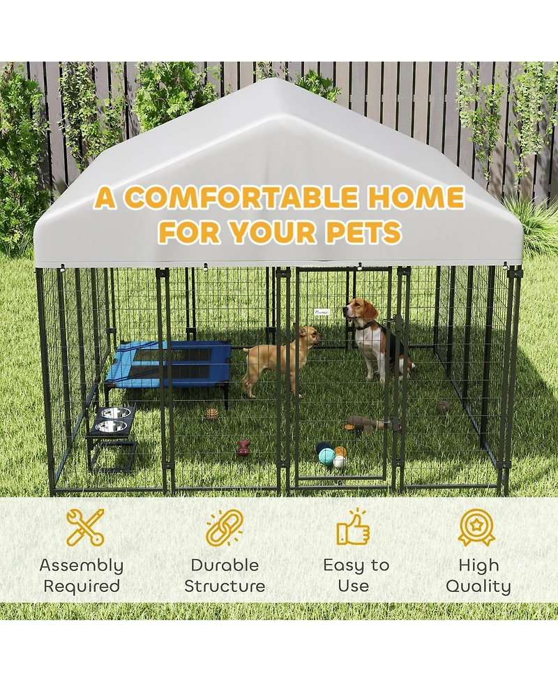 PawHut 6' x 4' x 6' Large Dog Kennel Outdoor Steel Fence with Uv-Resistant Oxford Cloth Roof & Secure Lock