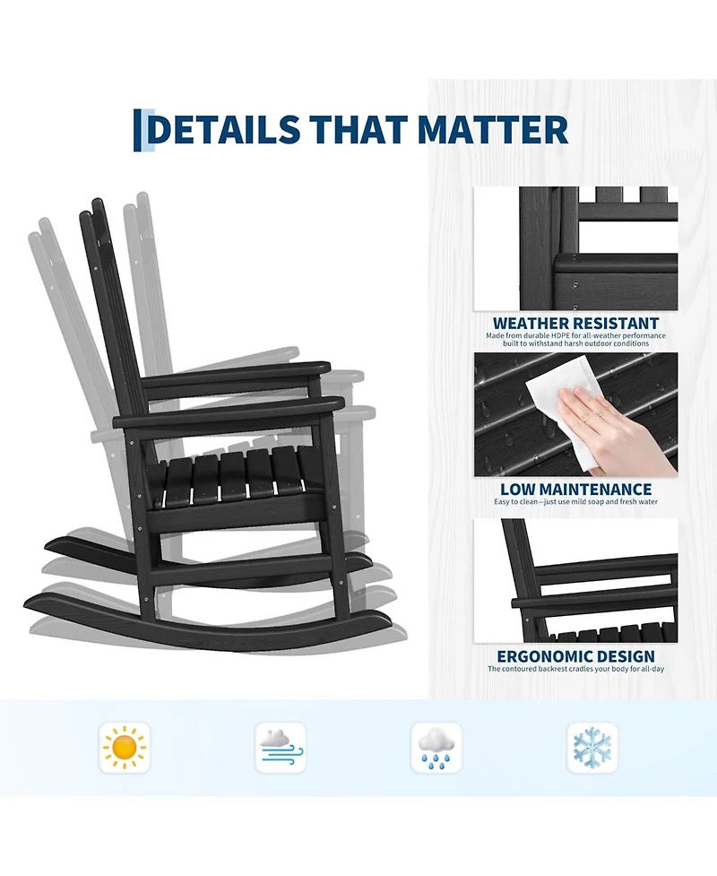 gaomon Hdpe Rocking Chair Outdoor Set of 2 Poly High Back Porch Rocker Chairs for Adults All Weather Resistant Furniture for Patio Front Porch