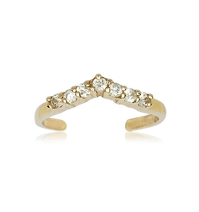 Curata Jewelry Solid 10K Gold Cubic Zirconia Adjustable V Chevron Toe Ring
