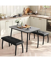gaomon 3-Piece Retro Dining Set Space-Saving Table and 2 Upholstered Benches for 4 Chamfer Design Metal Frame Kitchen Furniture for Apartments Studios
