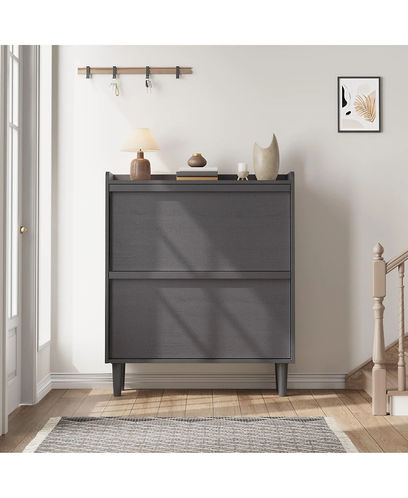 gaomon Entryway Wooden Shoe Cabinet, 2 Flip Drawers + Adjustable Shelf Organizer