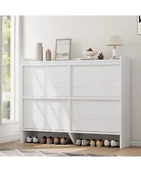 gaomon Freestanding Shoe Cabinet - 4 Flip Drawers + Drawer Adjustable Wooden Entryway Organizer