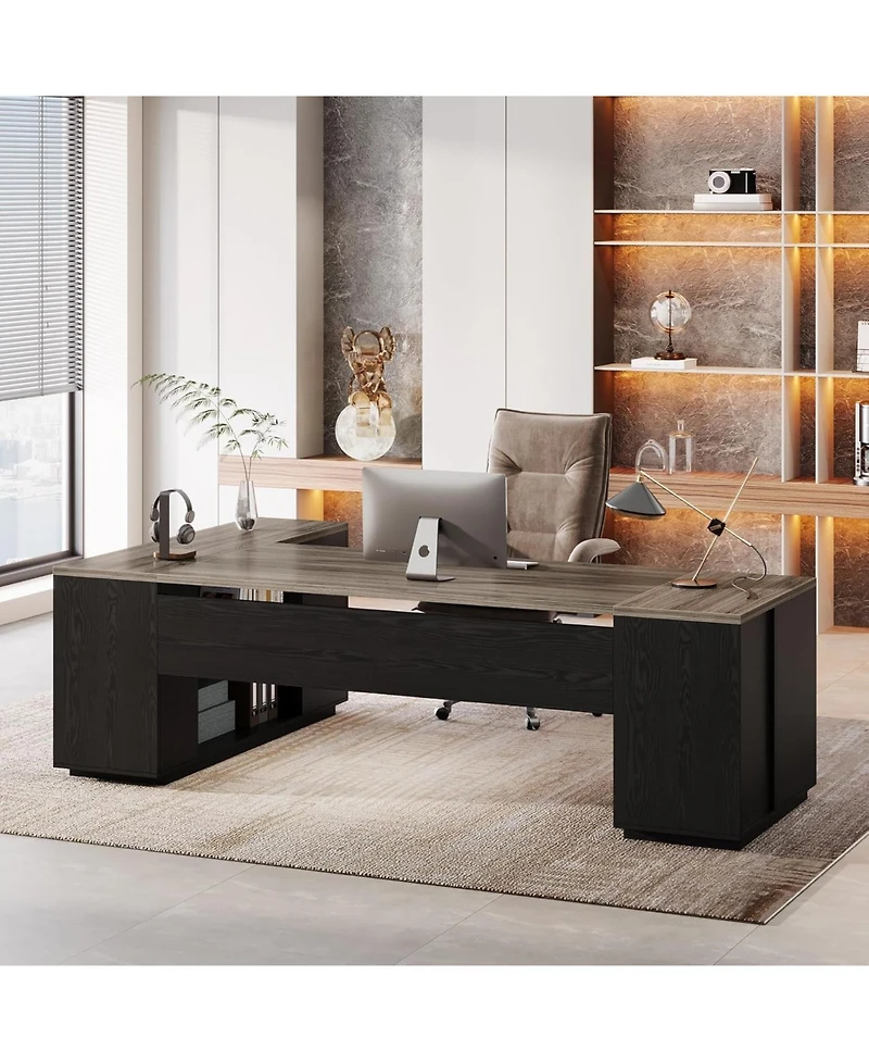Tribesigns 85.8-Inch L-Shaped Executive Desk, Extra Large Modern Office Desk with File Drawers