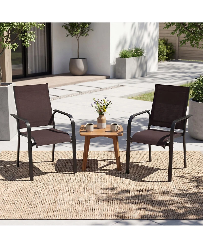 Gymax Patio Dining Chairs Set of Stackable Outdoor Armchairs w/Metal FrameBackrest