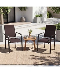 Gymax Patio Dining Chairs Set of Stackable Outdoor Armchairs w/Metal FrameBackrest