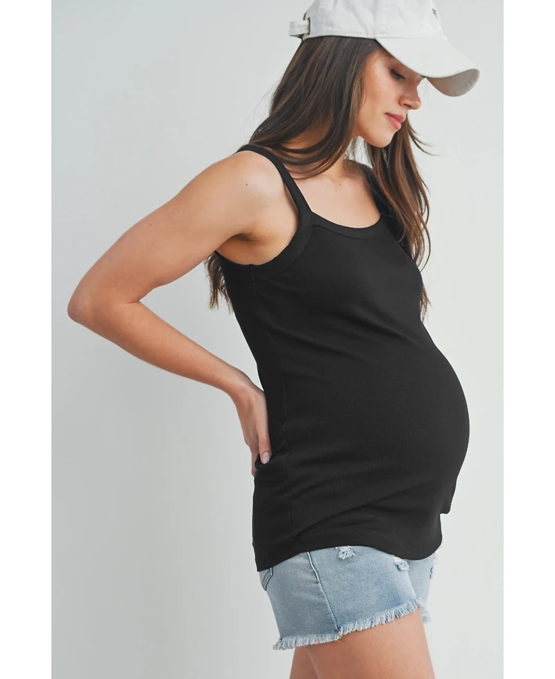 Hello Miz Maternity Ribbed Square Neck Sleeveless Tank Top