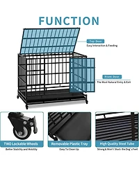 Aostirmotor Heavy-Duty Dog Crate with Wheels - Folding, Secure Cage with Removable Tray
