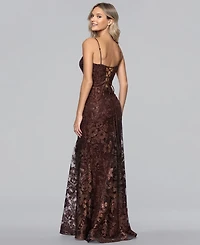 Blondie Nites Juniors' V-Neck Glitter Lace-Up Gown