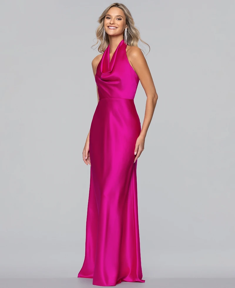 Blondie Nites Juniors' Satin Cowl Neck Gown