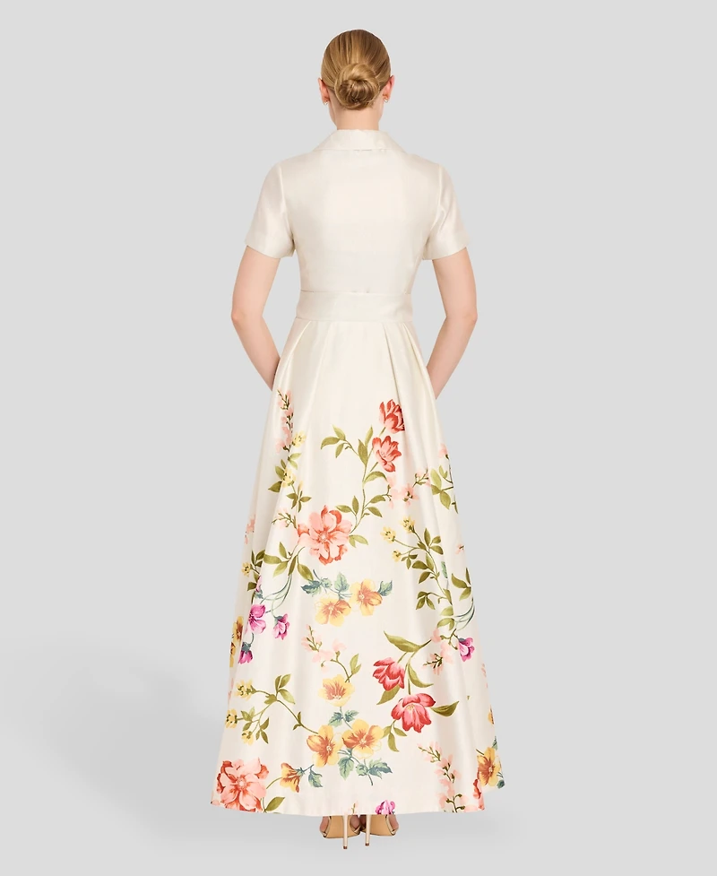 Tahari Asl Women's V-Neck Short-Sleeve Printed Gown