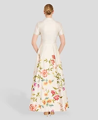 Tahari Asl Women's V-Neck Short-Sleeve Printed Gown