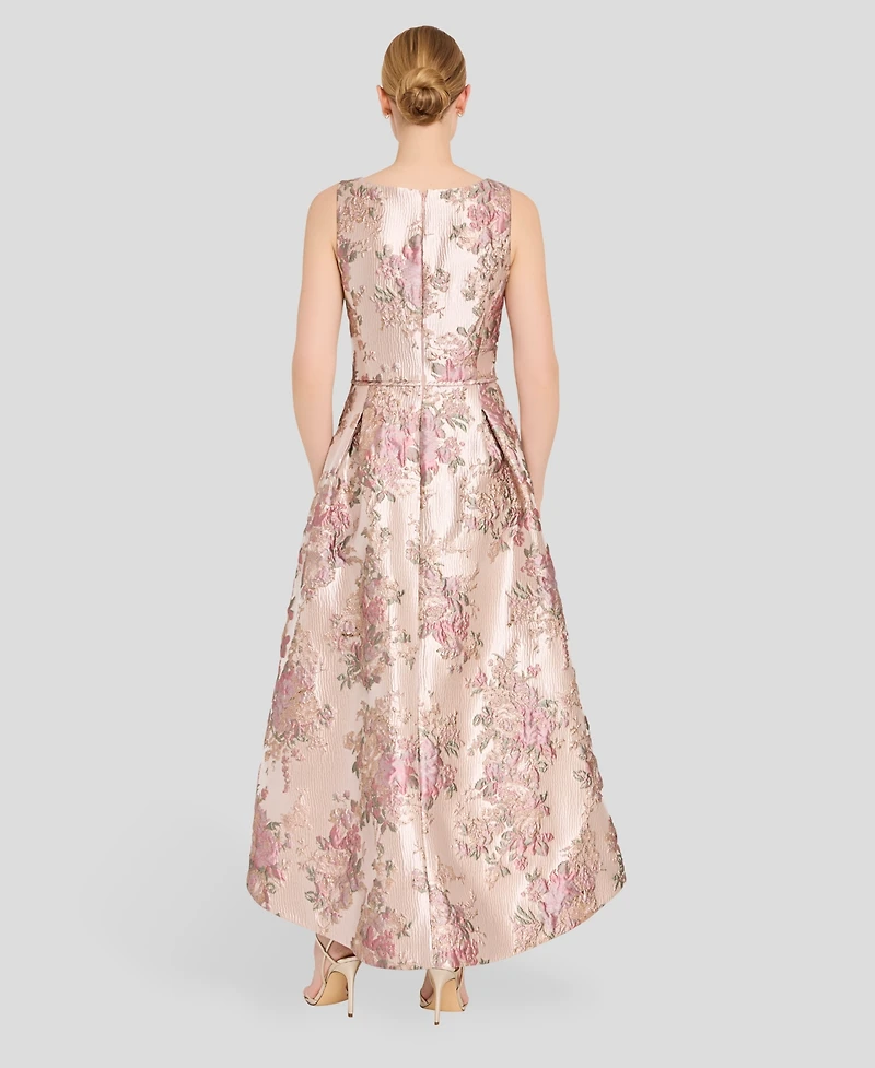 Tahari Asl Women's Metallic Jacquard High-Low Square Neck Dress