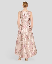 Tahari Asl Women's Metallic Jacquard High-Low Square Neck Dress