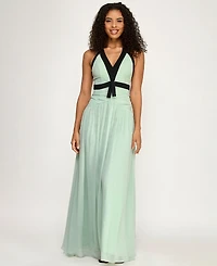 City Studios Women's Halter V-Neck Chiffon Maxi Dress