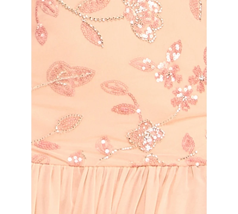 City Studios Women's Halter Sequin Chiffon Maxi Dress