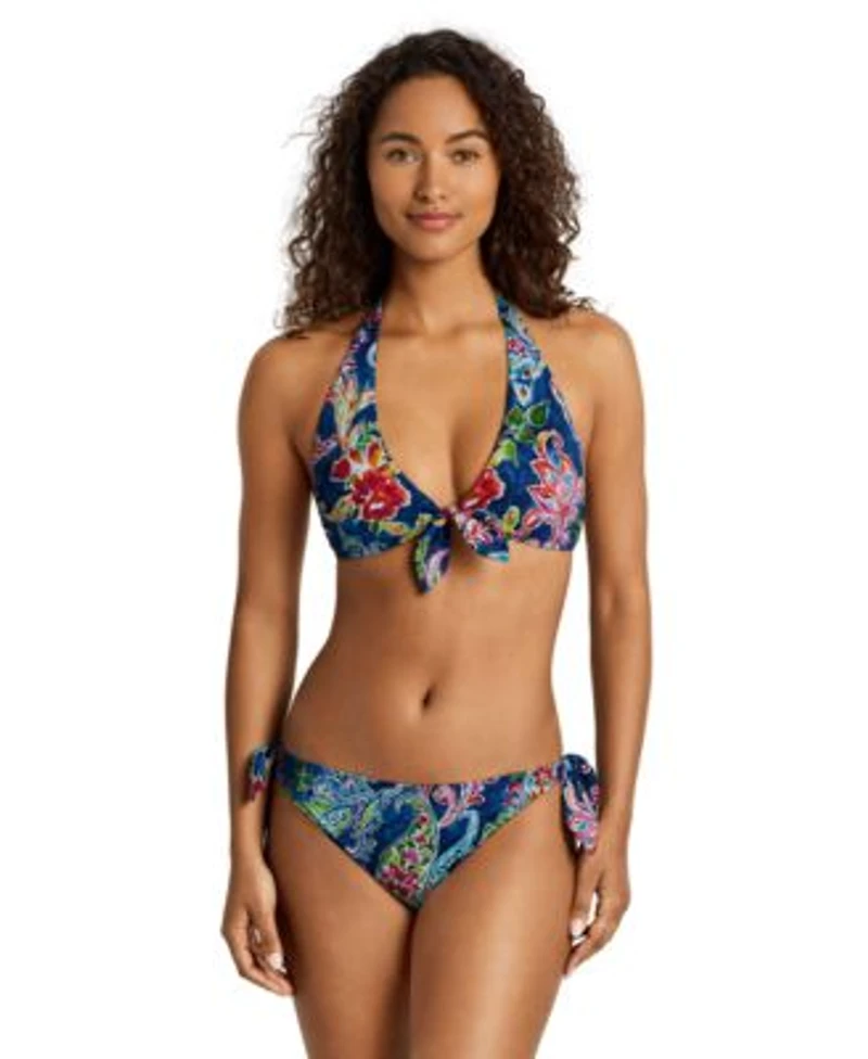 Lauren Ralph Lauren Womens Front Tie Halter Bra Side Tie Scoop Hipster Bottoms