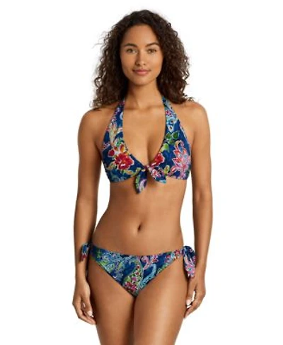 Lauren Ralph Lauren Womens Front Tie Halter Bra Side Tie Scoop Hipster Bottoms