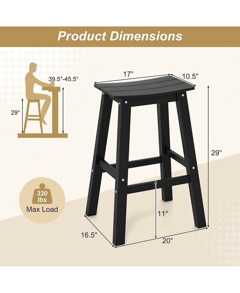 Gymax 29'' Patio Bar Stool Set of 2 w/ Curved Seat & Footrests for Backyard Outdoor