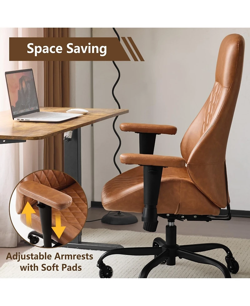 Boyel Living High Back Ergonomic Leather Office Chair with Lumbar Support, Adjustable Armrests, Silent Casters – Home Executive Desk