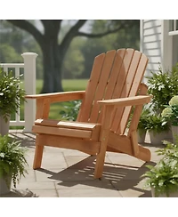 Clihome Outdoor Wooden Folding Adirondack Chair with BackRest & SeatBoard, Wood Patio Chair