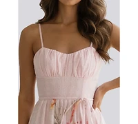 Violet Weekend Juniors' Floral Print Eyelet Corset Midi Dress