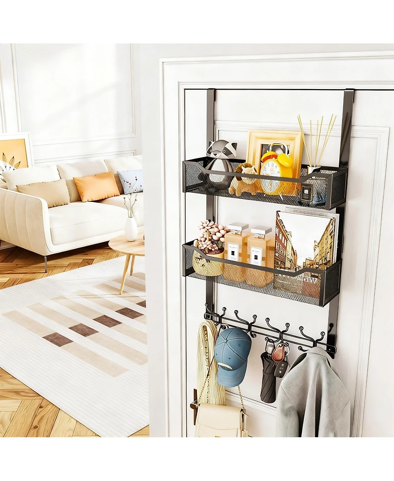 Yigii 16 Hooks Over Door Organizer with Mesh Baskets for Space Saving Storage