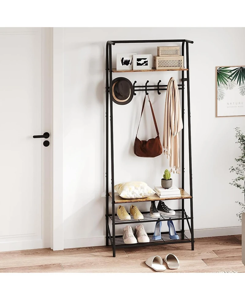 gaomon Hall Tree with 5 Hooks, 4-In-1 Entryway Coat Rack and Shoe Storage Bench