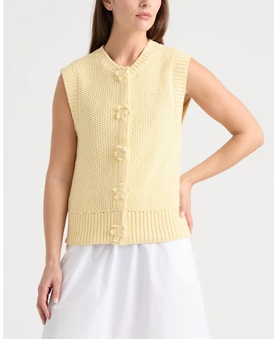 Ellen Tracy Women's Sleeveless Sweater with Crochet flower Detail