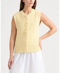 Ellen Tracy Women's Sleeveless Sweater with Crochet flower Detail