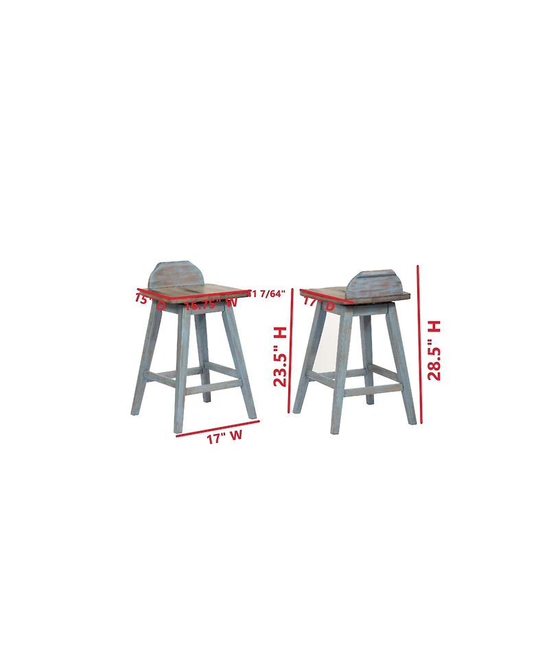 Kings Brand Furniture Set of 2 Swivel Counter Stools Distressed Gray & Blue Wash Solid Wood Seats