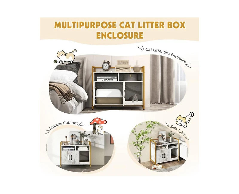 Aostirmotor Hidden Cat Washroom with Double Doors & Scratch Cardboard
