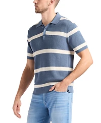 Men's Winder Short Sleeve Textured Striped Polo Sweater