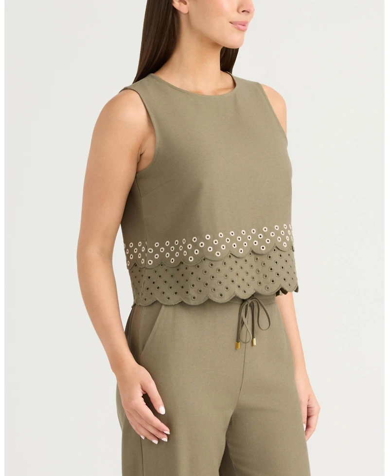 Ellen Tracy Women's Sleeveless Top with Eyelet Detailing