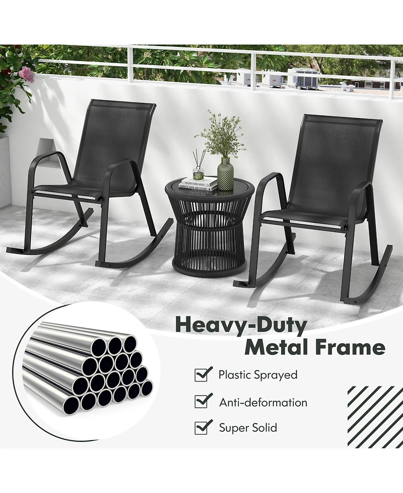 Gymax Pcs Patio Rocking Chair Outdoor Ergonomic Rockers w/ Breathable Fabric Seat