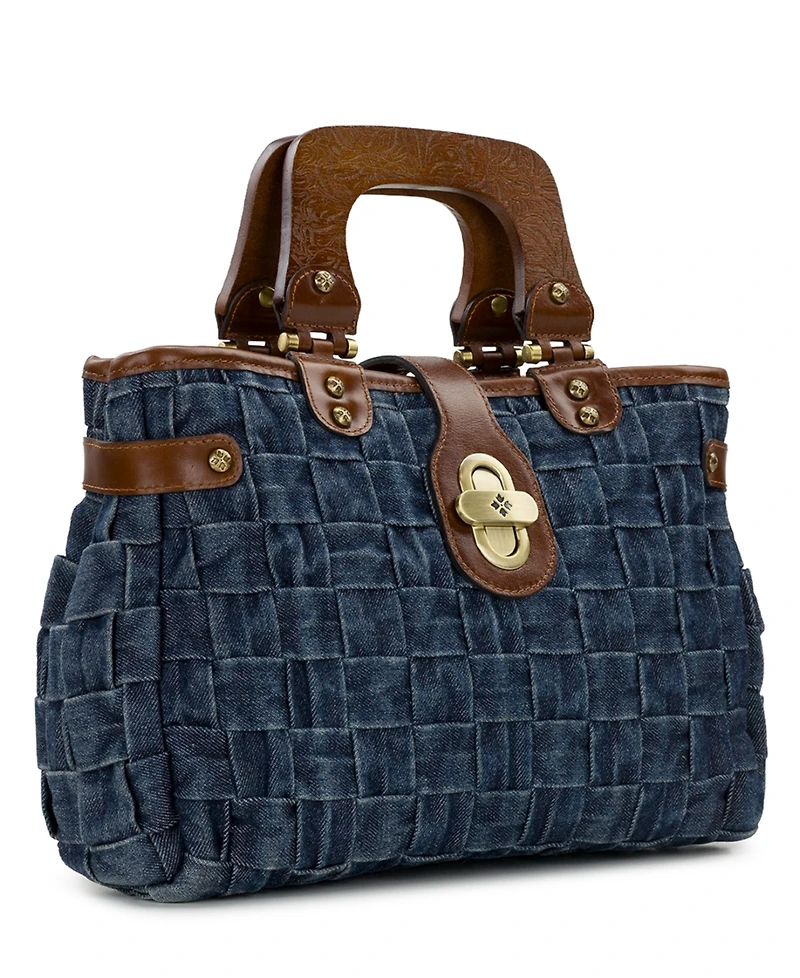Patricia Nash Sancia Washed Woven Denim Large Satchel Bag