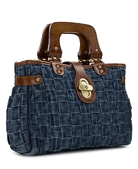 Patricia Nash Sancia Washed Woven Denim Large Satchel Bag