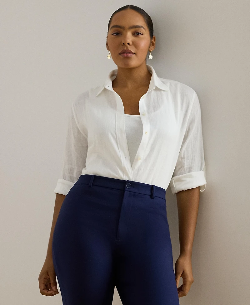 Lauren Ralph Plus 100% Linen Roll-Tab Shirt