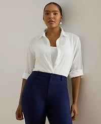 Lauren Ralph Plus 100% Linen Roll-Tab Shirt