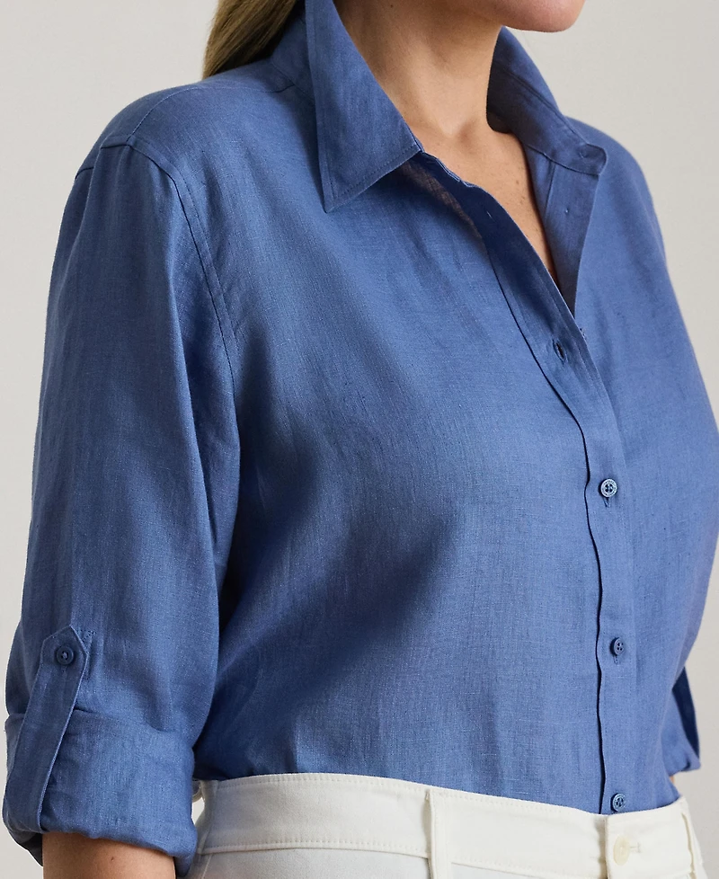 Lauren Ralph Plus Relaxed Fit Roll-Tab-Sleeve Shirt
